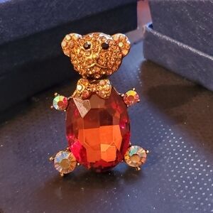 Aurora Borealis Multi Crystal Brown Glass Alloy Bear Brooch